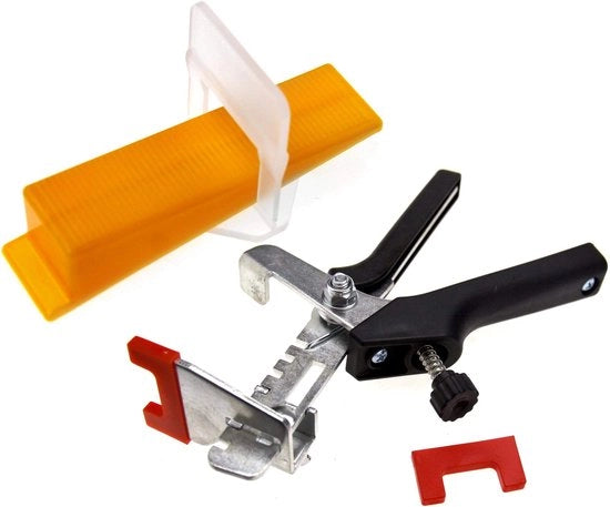 Sistema di livellamento per pavimenti in lastre - Tipo D - Livellamento preciso - 50 clip/clip - Attrezzo - Adatto per spessore lastre 8-13 mm - Sistema di lastre
