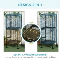 Gabbia Voliera per Uccelli per Interni con Ruote e Vassoi Estraibili, 51.5x50x140 cm, Nero