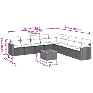 Set Divani da Giardino 10pz con Cuscini in Polyrattan Nero 3258465