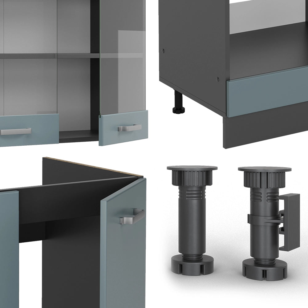 Vicco Cucina angolare completa Blu-grigio/antracite 227 x 287 cm senza piano di lavoro