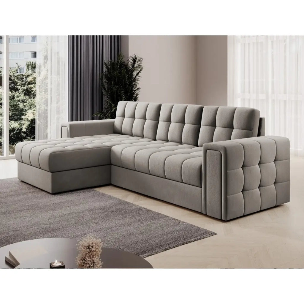 Divano angolare trasformabile KAPITARA beige reversibile con vano contenitore