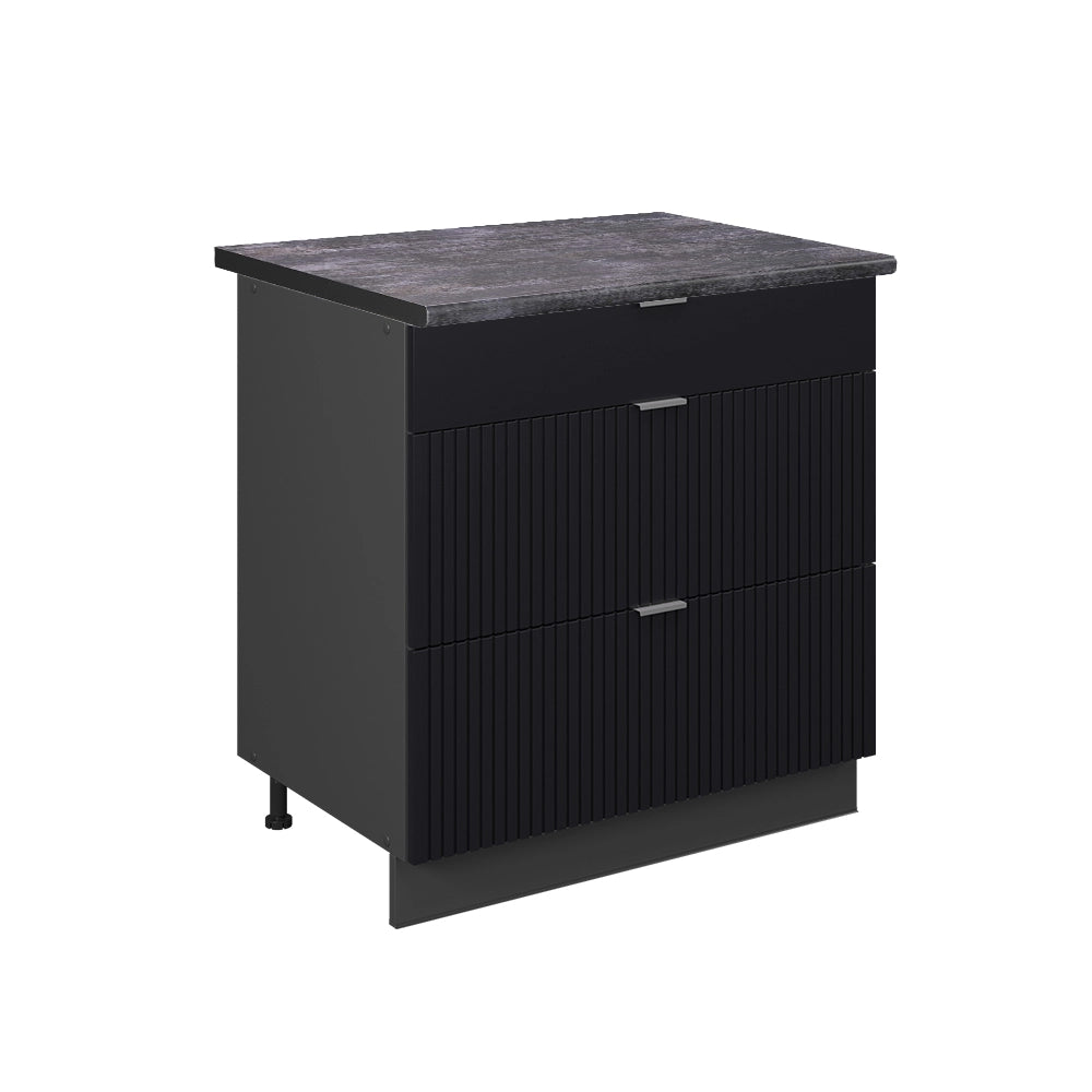 Mobiletto base per cucina Fame-Line Nero rigato/Antracite 80 cm con 3 cassetti, PL Antracite Vicco