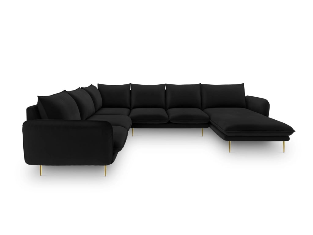 Cosmopolitan Design - Divano panoramico sinistro "Vienna" 7 posti in velluto nero 