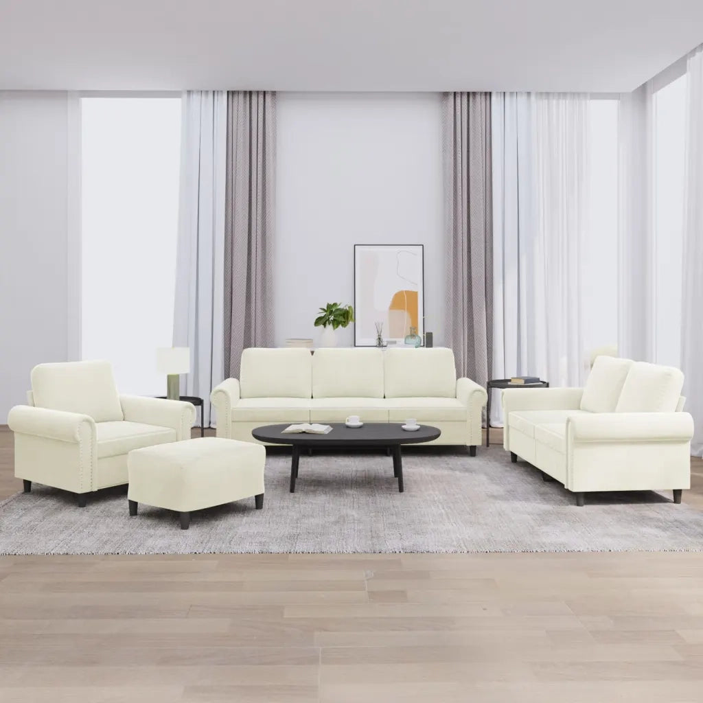 Set di Divani 4 pz con Cuscini Crema in Velluto 3202188