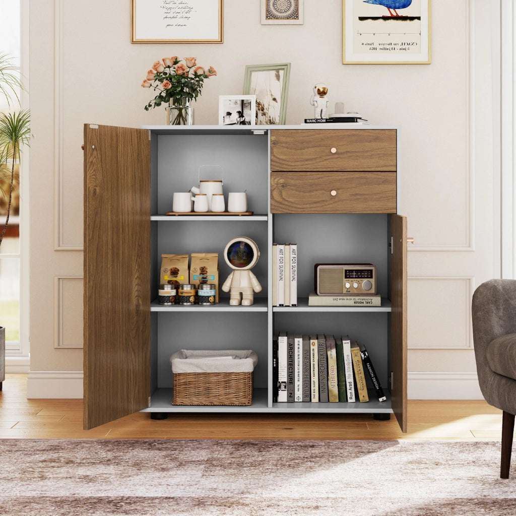 Credenza buffet cucina 2 cassetti 2 ante 3 ripiani regolabili, Armadietto bar caff¨¨ organizzatore moderno rustico pranzo soggiorno ingresso Marrone