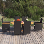 Set Mobili da Pranzo per Giardino 7 pz in Polyrattan Nero cod mxl 36988