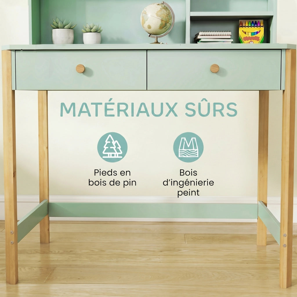 Scrivania per bambini con cassetti e ripiani ¨C zephmum ¨C legno, verde, 90x52x105cm