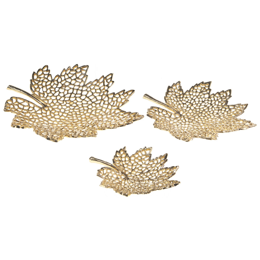 Set di 3 vassoi decorativi in alluminio dorato Foglia d'acero Glam Modern Decor Home Accessories