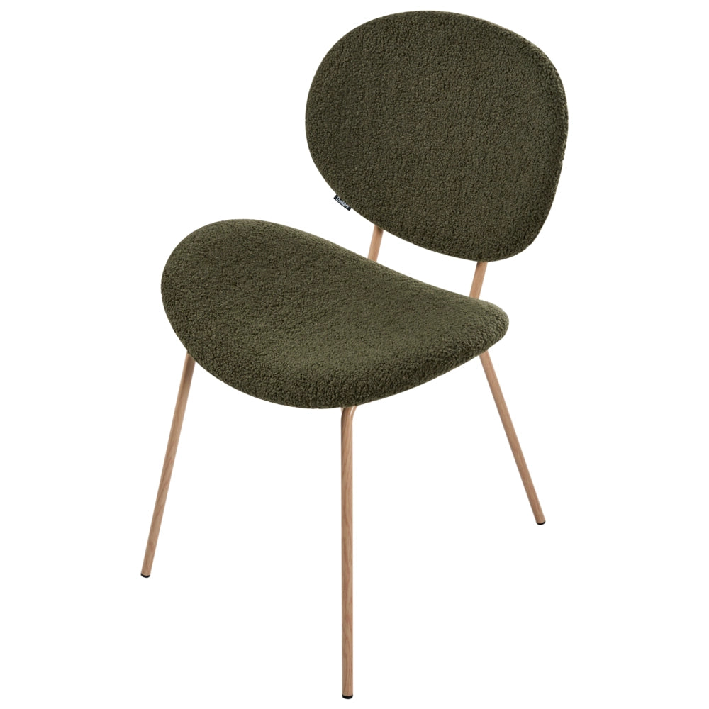 Set di 2 sedie Boucle con gambe effetto legno senza braccioli e tappi per gambe design retrò sedute da sala da pranzo verde scuro