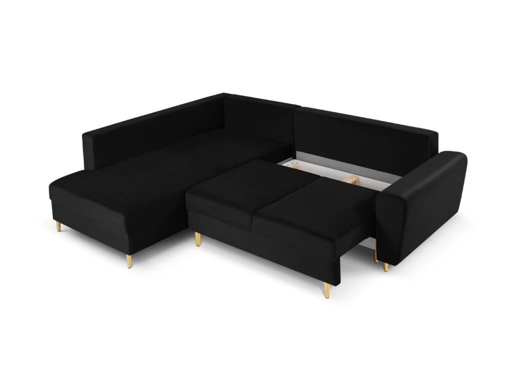 Cosmopolitan Design - Divano convertibile angolare sinistro con contenitore "Kyoto" 5 posti in velluto nero 