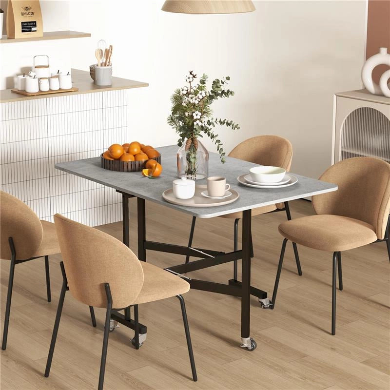 TAVOLO PIEGHEVOLE A RIBALTA PER 4-6 PERSONE CON 6 ROTELLE, IN LEGNO E ACCIAIO, 120X80X73 CM, GRIGIO