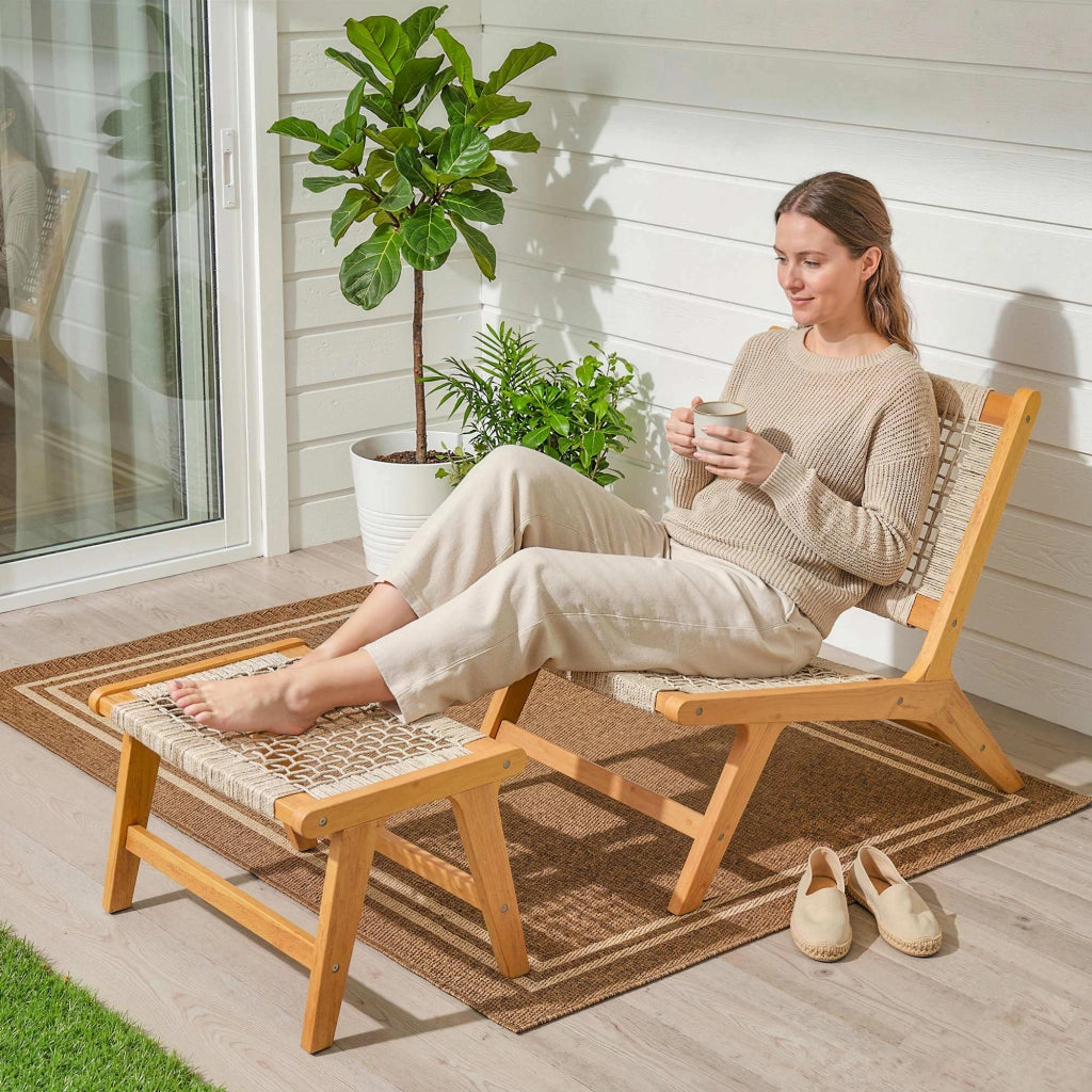 Sedia Lounge con Poggiapiedi ¨C Zephmum ¨C Acacia, Rattan, Grigio 2 Pezzi