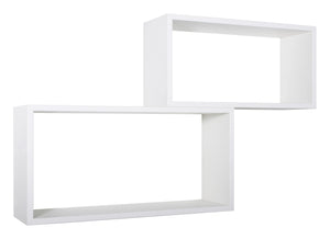 Set 2 Mensole Cubo da Parete Rettangolare in Fibra di Legno Bislungo Bianco