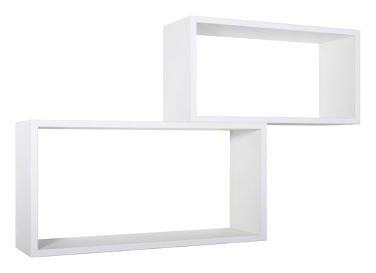 Set 2 Mensole Cubo da Parete Rettangolare in Fibra di Legno Bislungo Bianco