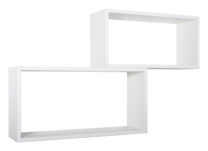 Set 2 Mensole Cubo da Parete Rettangolare in Fibra di Legno Bislungo Bianco