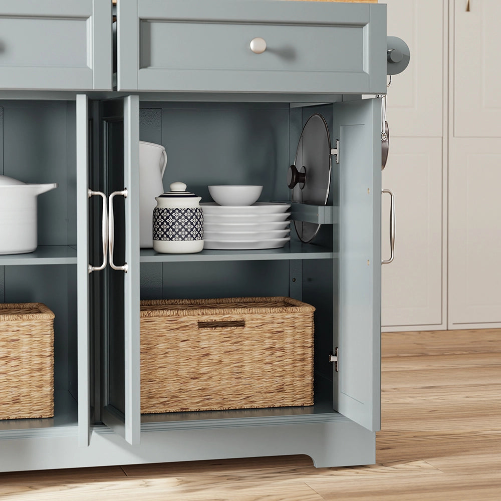 SoBuy | Isola cucina grigia con 4 ruote girevoli | Carrello per cucina con 4 ante e 2 cassetti | Penisola da cucina in MDF verniciato | 107×71×92 cm | Capacità di carico 98 kg | FKW71-III-HG
