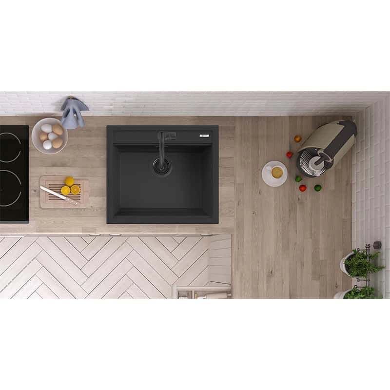 Lavello Quareco incasso 1 vasca 57×51 Prime 60 Granito Nero QLP060NE