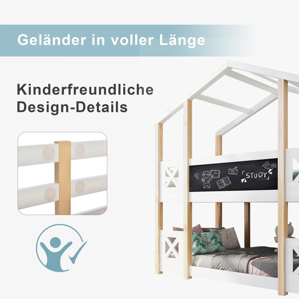 Letto a Castello 90x200 Casetta con Scala e Contenitore ¨C MINIMAL ¨C Legno Bianco