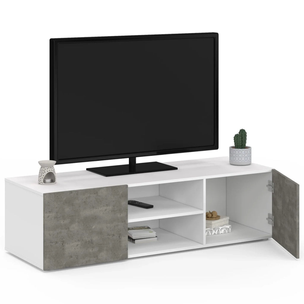 IDMarket - Porta TV ELI bianco con ante effetto cemento