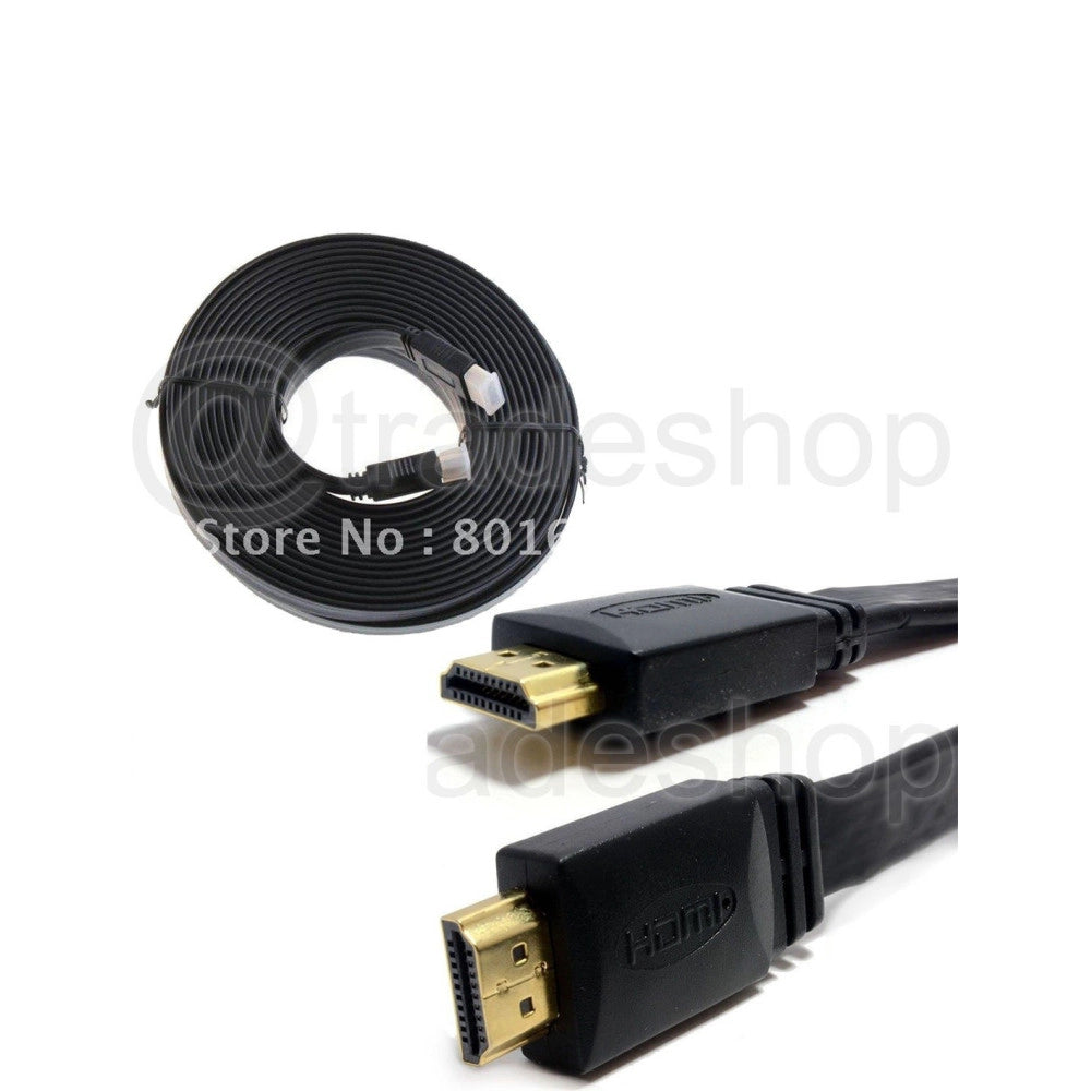 Trade Shop - Cavo Piatto Hdmi 1080p Maschio Maschio Per Televisore Console Game Nero Da 1,5mt -