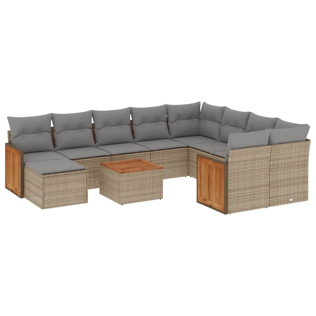 Set Divani da Giardino 11 pz con Cuscini Beige in Polyrattan
