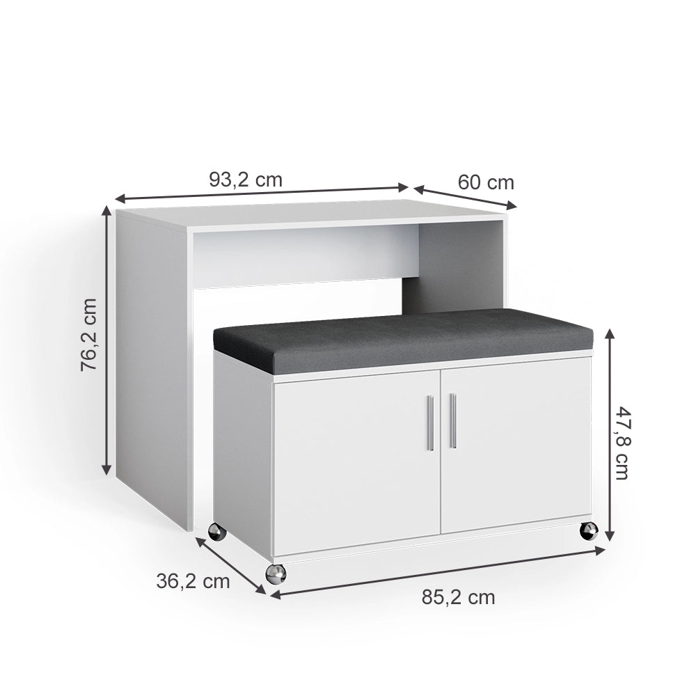 Vicco Scrivania con ruote Bianco 93.2 cm