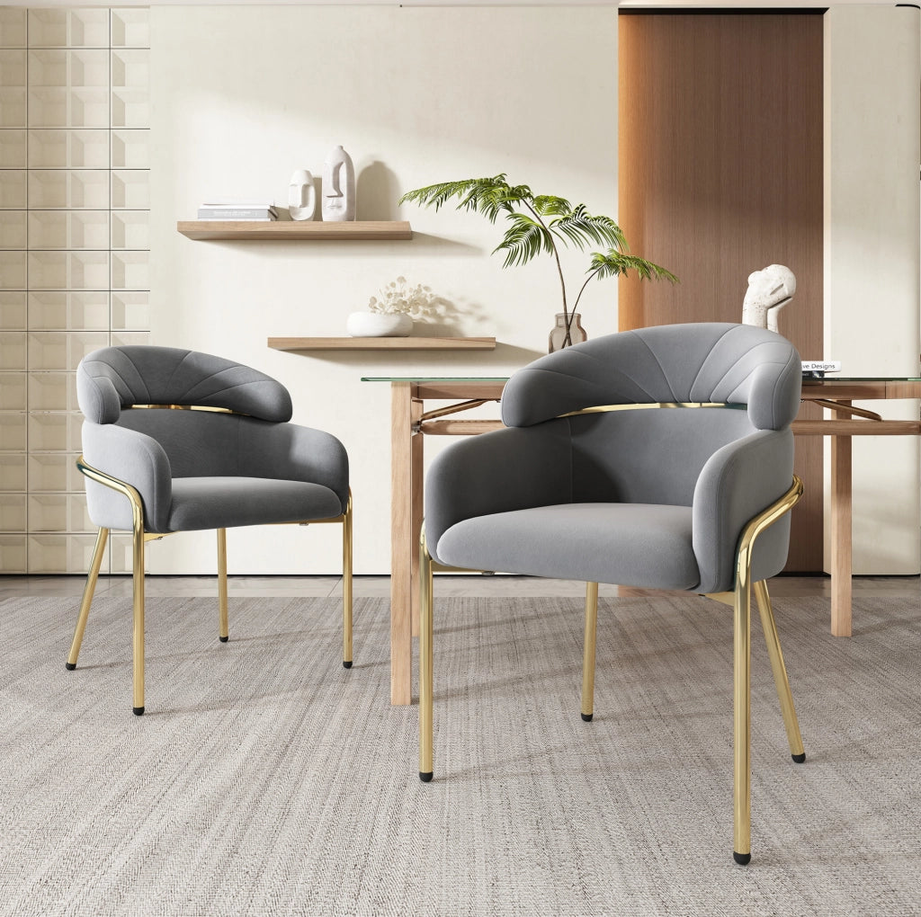 Sedia da pranzo in velluto grigio con gambe in metallo