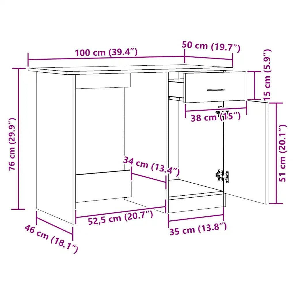 Scrivania Rovere Artigianale 100x50x76 cm in Legno Multistrato