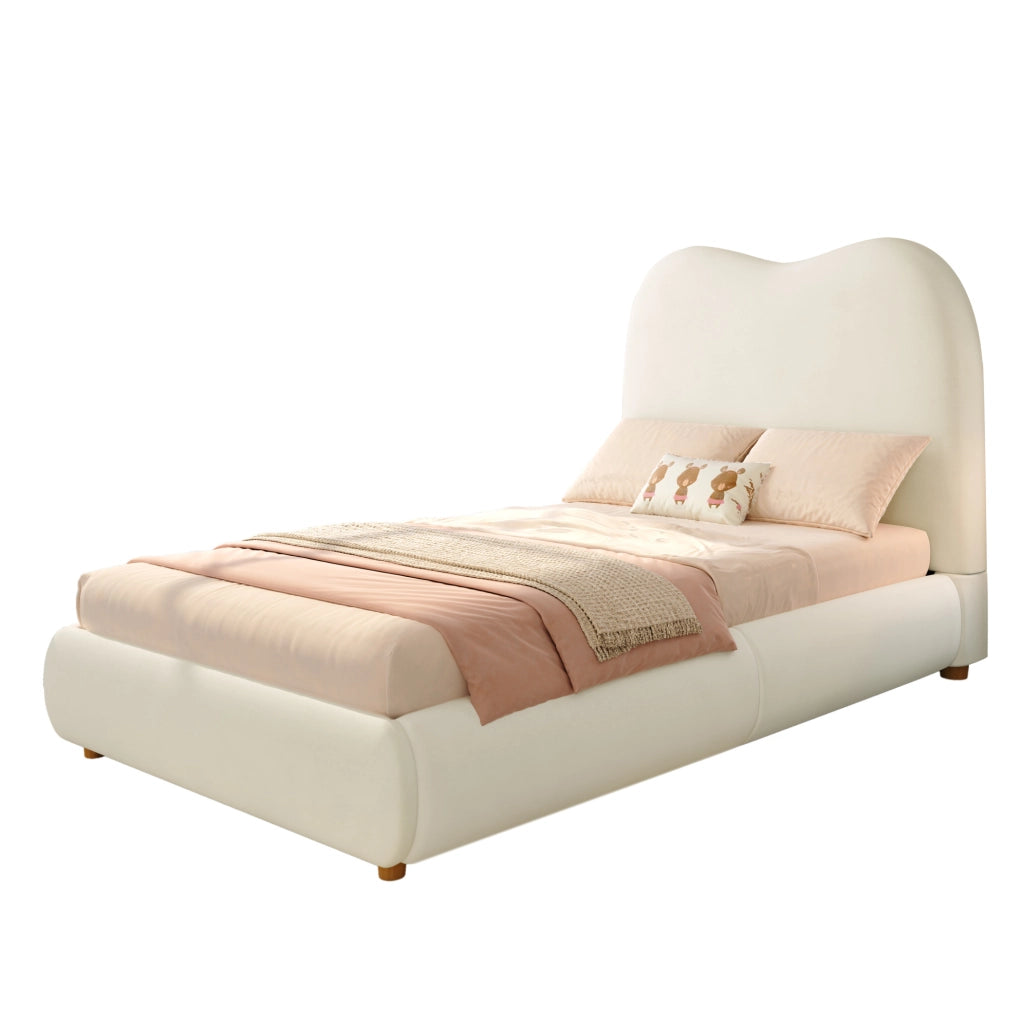 Letto singolo imbottito 90x200 cm con vano contenitore e testiera in velluto beige