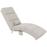 Poltrona Relax Chaise Longue Massaggiante e Riscaldante con Telecomando, Tessuto Effetto Lino, Crema
