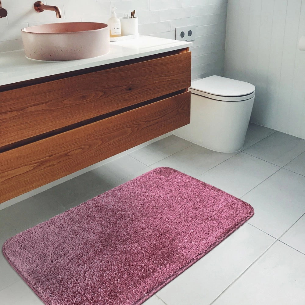 Tappeto Bagno Camera Scendiletto Doccia Vasca Antiscivolo Assorbente Shaggy Soffice IBISCO A Parure 3 Pezzi - Porpora