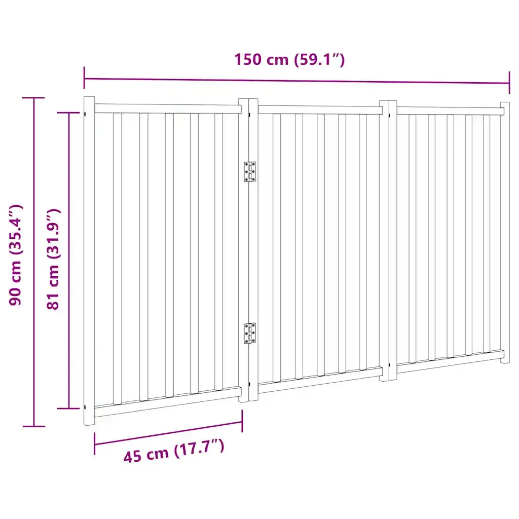 Cancello Cani Pieghevole 3 Pannelli Bianco 150cm Massello Abete 352278