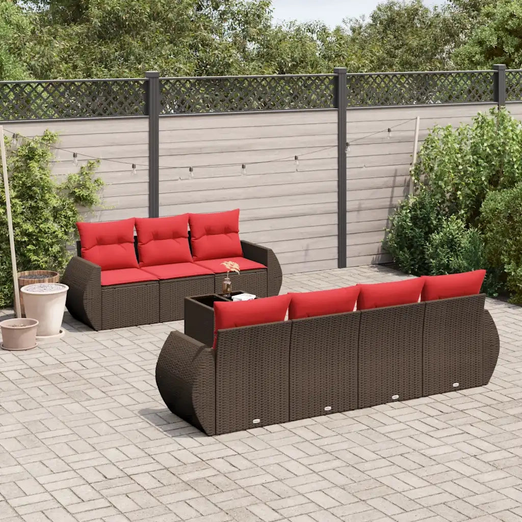 Set Divani da Giardino 8 pz con Cuscini Marrone in Polyrattan 3221133