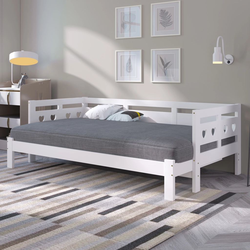 Letto estraibile 90 × 190 cm con secondo letto, struttura a cuore, senza materasso, legno bianco