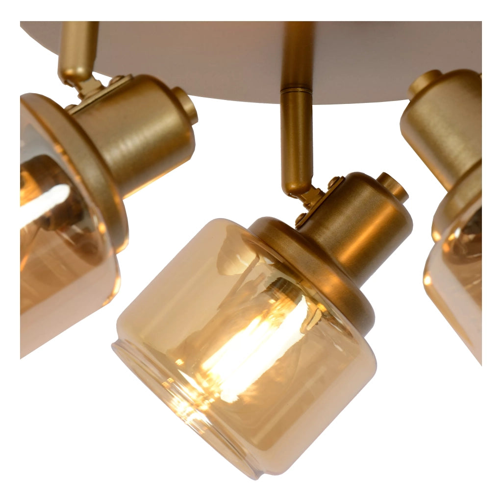 Plafoniera tonda 3 faretti vetro oro Lucide Bjorn E14