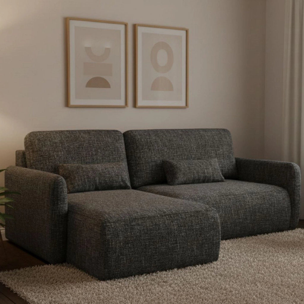 Pagno, Divano Letto con Penisola Contenitore, 207x148 cm Grigio Scuro