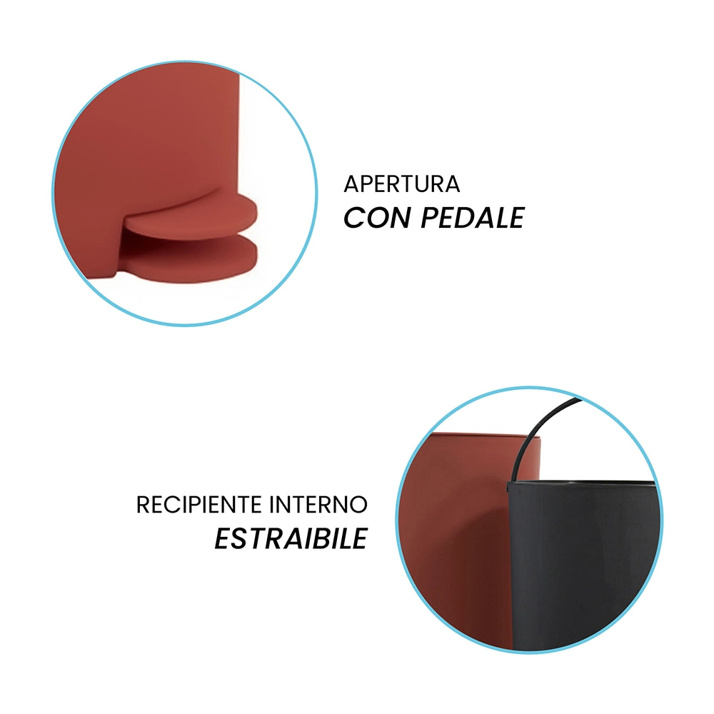 Pattumiera bagno 3 Lt terracotta con apertura a pedale Orbix