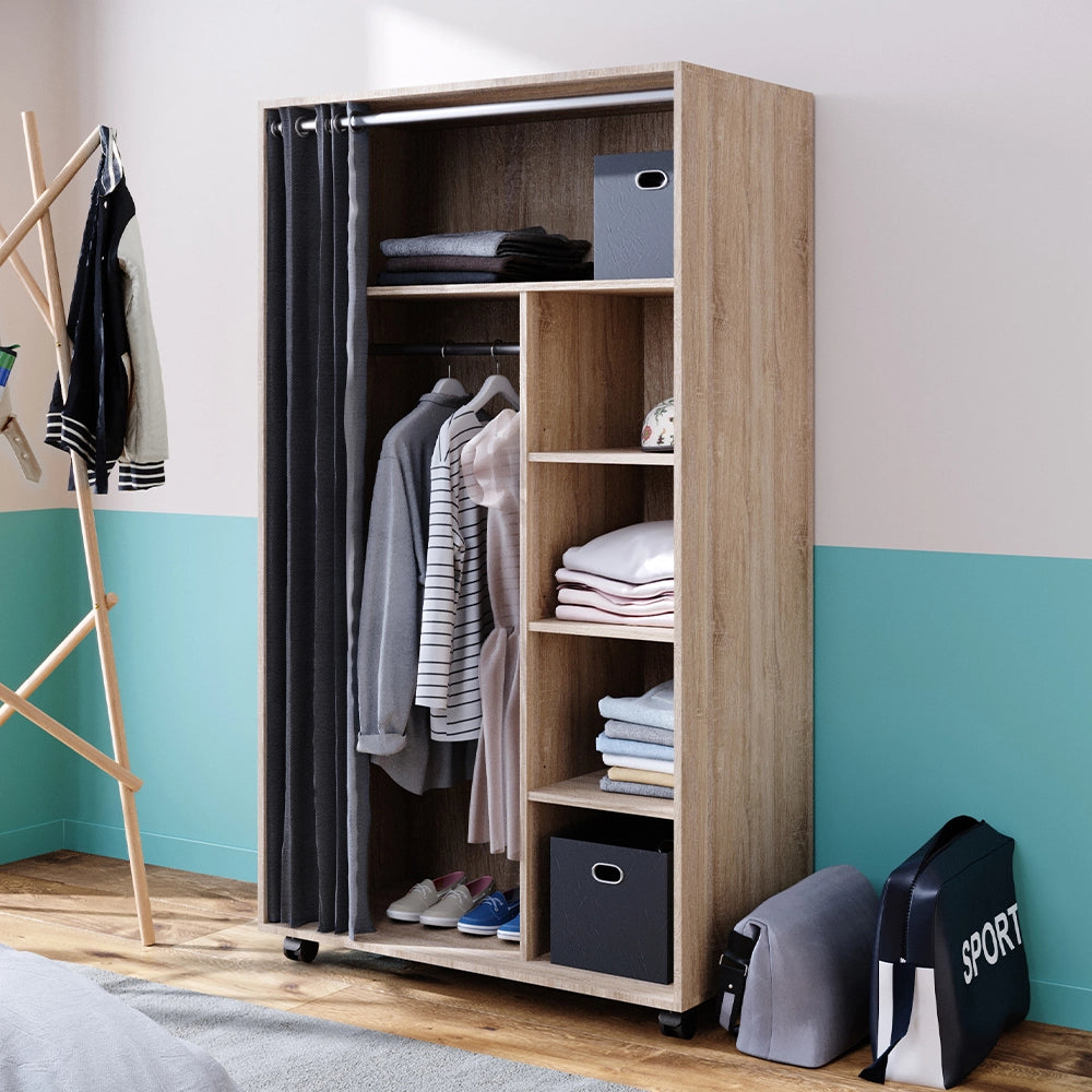 Vicco Armadio multifunzione Sonoma 100 x 168 cm aperto, con rotelle