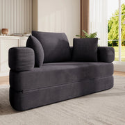 Divano letto pieghevole senza molle in velluto a coste con 3 cuscini e schienale alto nero 173 × 176 cm