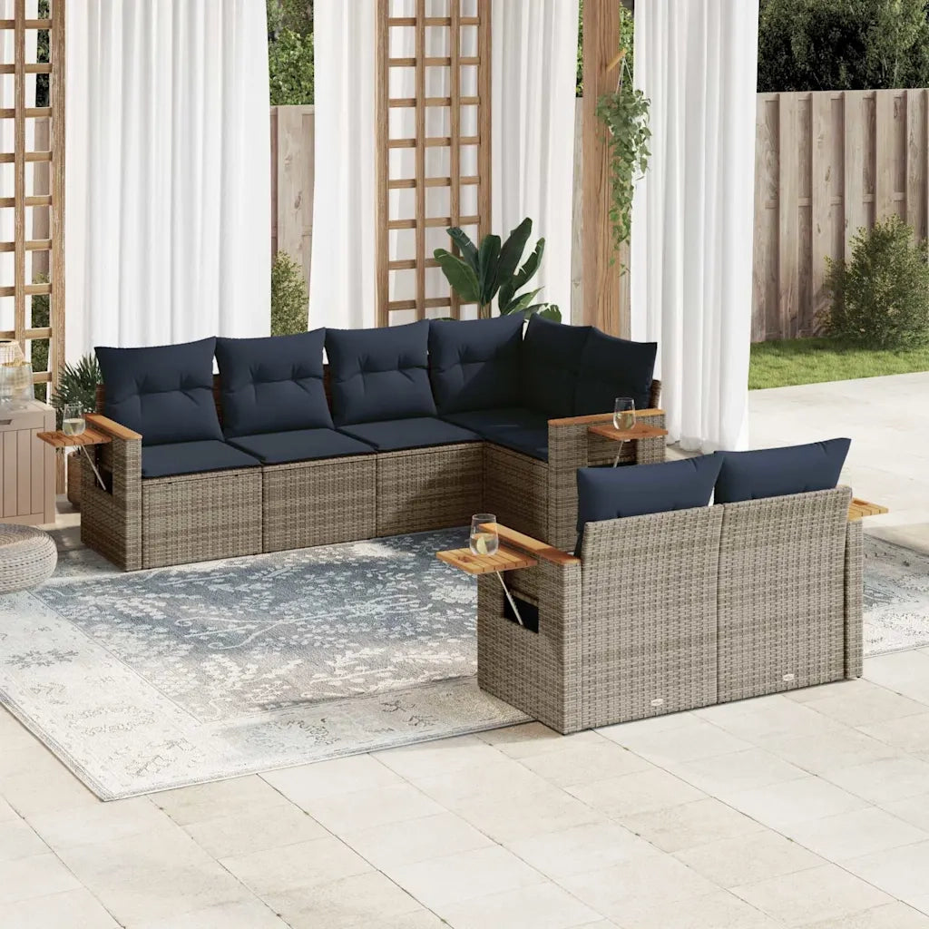 Set Divani da Giardino 7 pz con Cuscini Grigio in Polyrattan 3226985