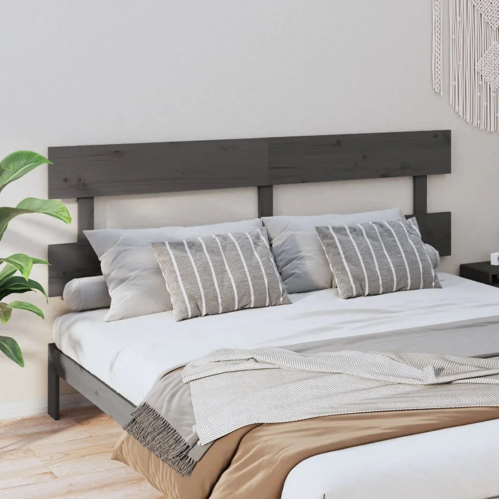 Testiera per Letto Grigia 204x3x81 cm in Legno Massello di Pino 819092