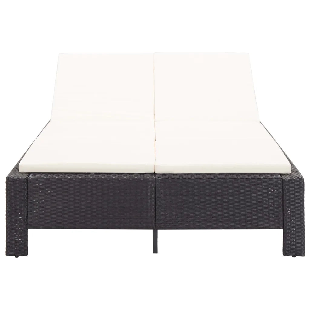 Lettino Prendisole a 2 Posti con Cuscino Nero in Polyrattan cod mxl 59746