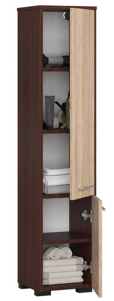 Colonna da bagno AKORD FIN Wengé 30 cm 2 ante inserto frontale Sonoma Quercia 30x30x140 cm