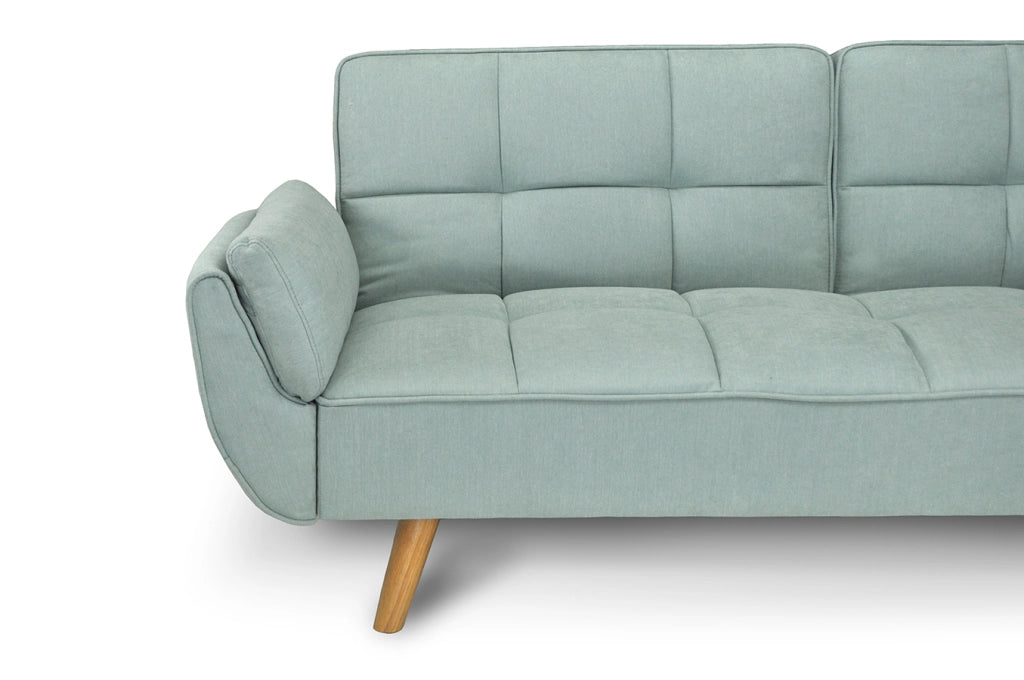 Divano letto clic clac in tessuto vellutato verde Tiffany - divano 3 posti Ambra piedi legno naturale DL-AM20FBC