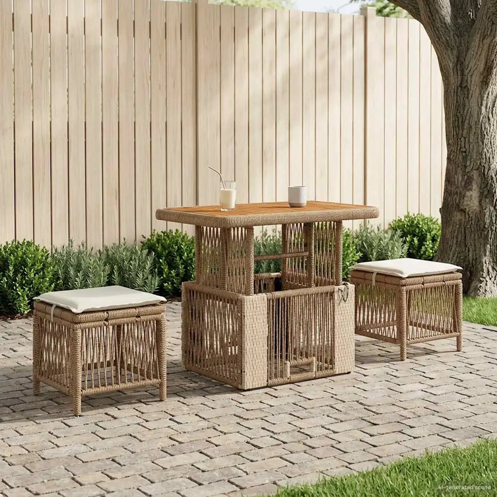 Set da Pranzo per Giardino 3 pcs Beige e Crema polyrattan 42026752
