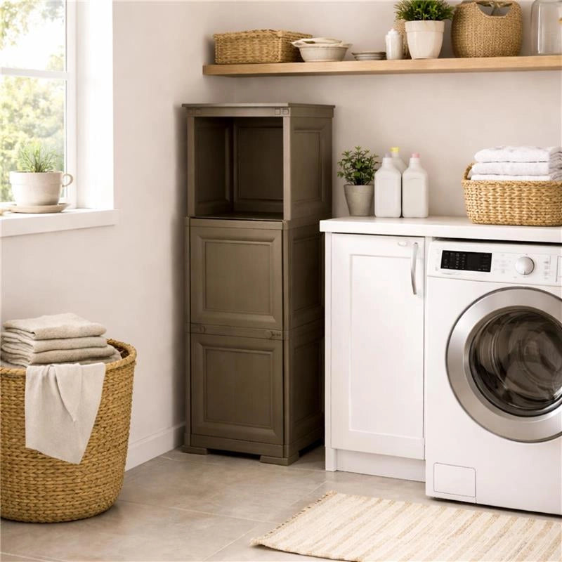 MOBILE 2 MODULI WENGÉ 40X43X125 CM CON ANTE FINITURA LEGNO E 1 MODULO SCAFFALE – SOLUZIONE VERTICALE SALVASPAZIO PER ORGANIZZAZIONE CASA