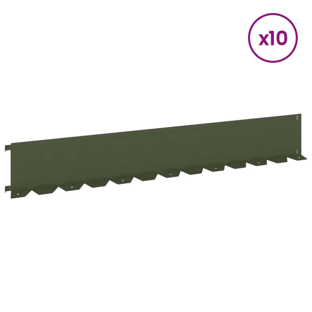 Bordura per Prato 10 pcs 102 x 15 x 4 cm Acciaio Verde Oliva 8008772