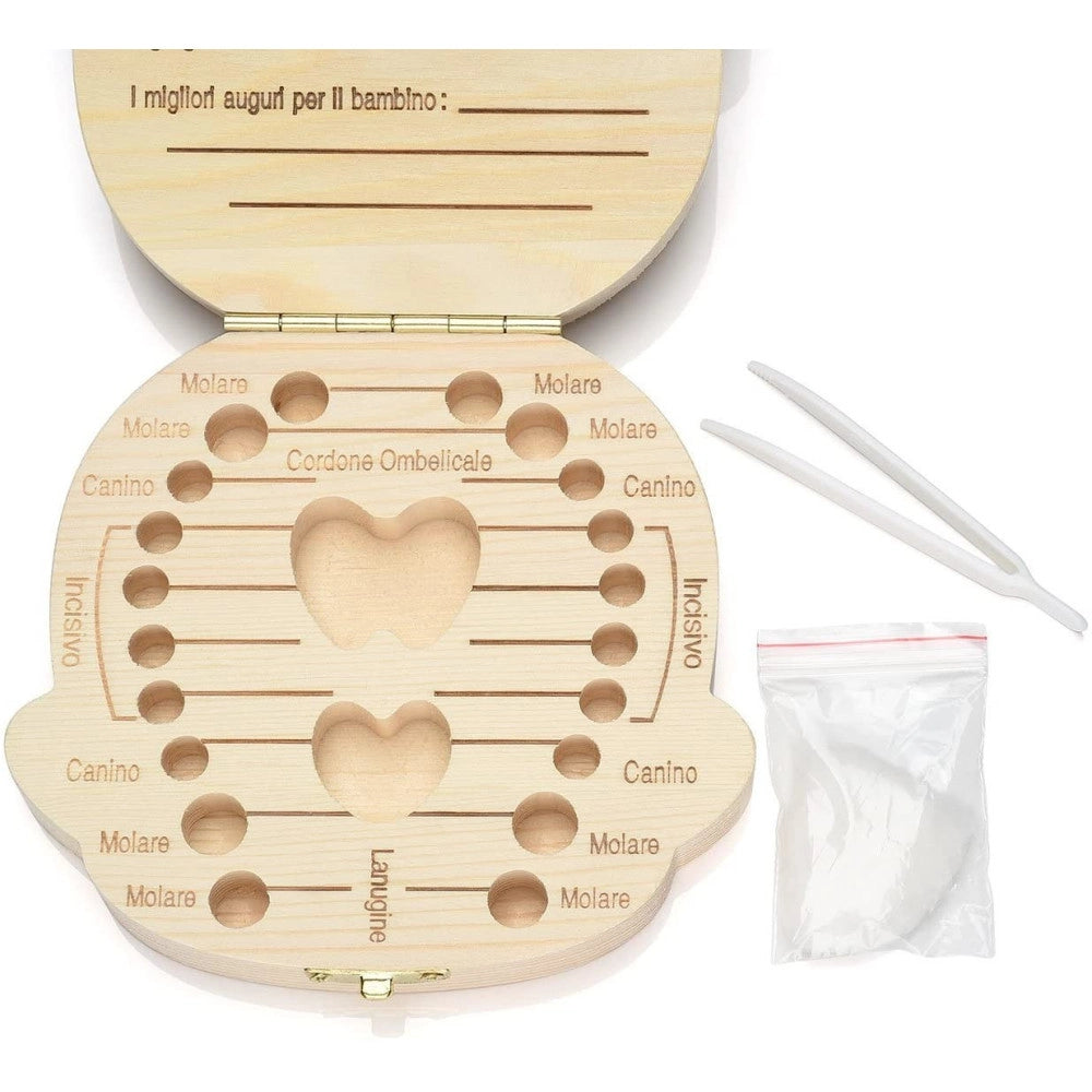 Trade Shop - Porta Dentini Scatola In Legno Per Bambino Maschietto Cofanetto Ricordi Neonato -