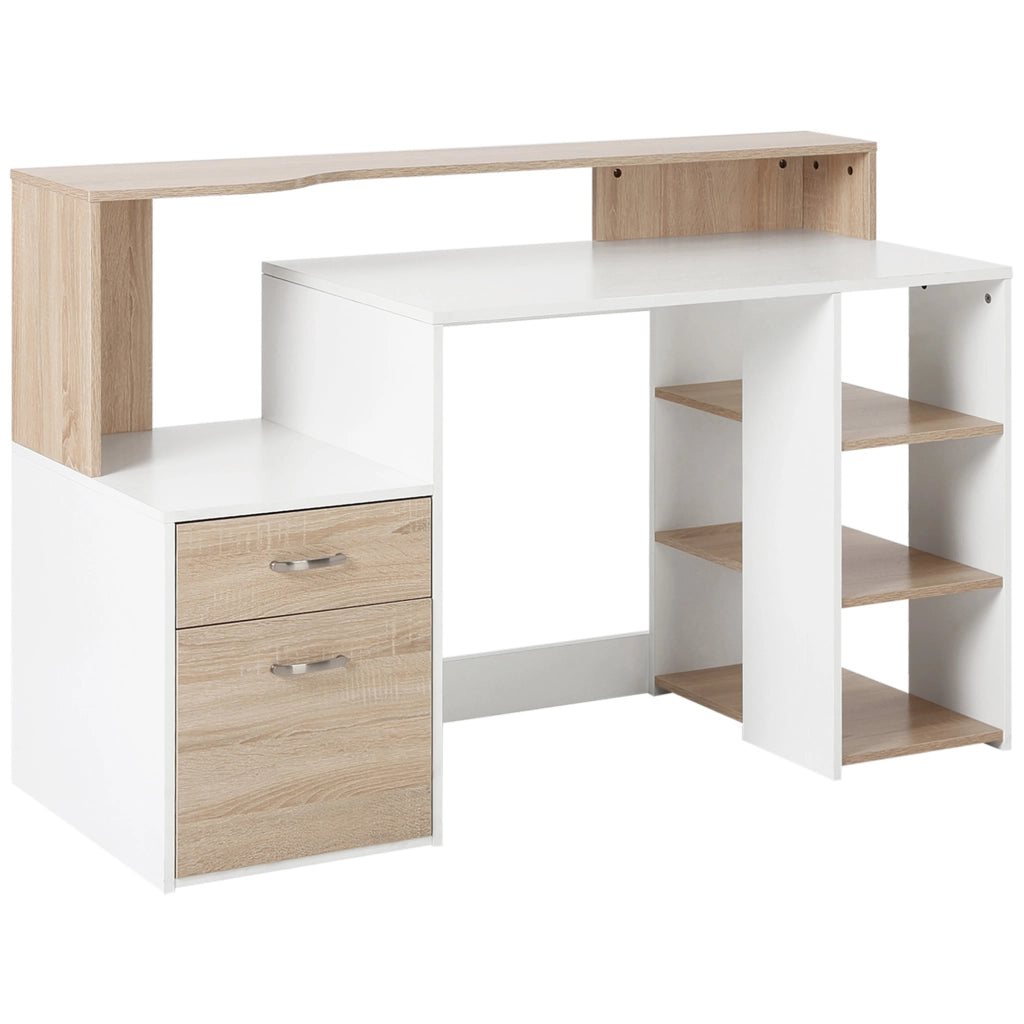 Scrivania con scaffale e cassetti ¨C zephmum ¨C bianco e rovere 137x55x92 cm
