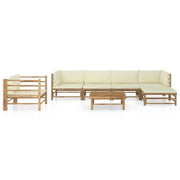 Set Divani da Giardino 7 pz con Cuscini Bianco Crema in Bambù 3058199